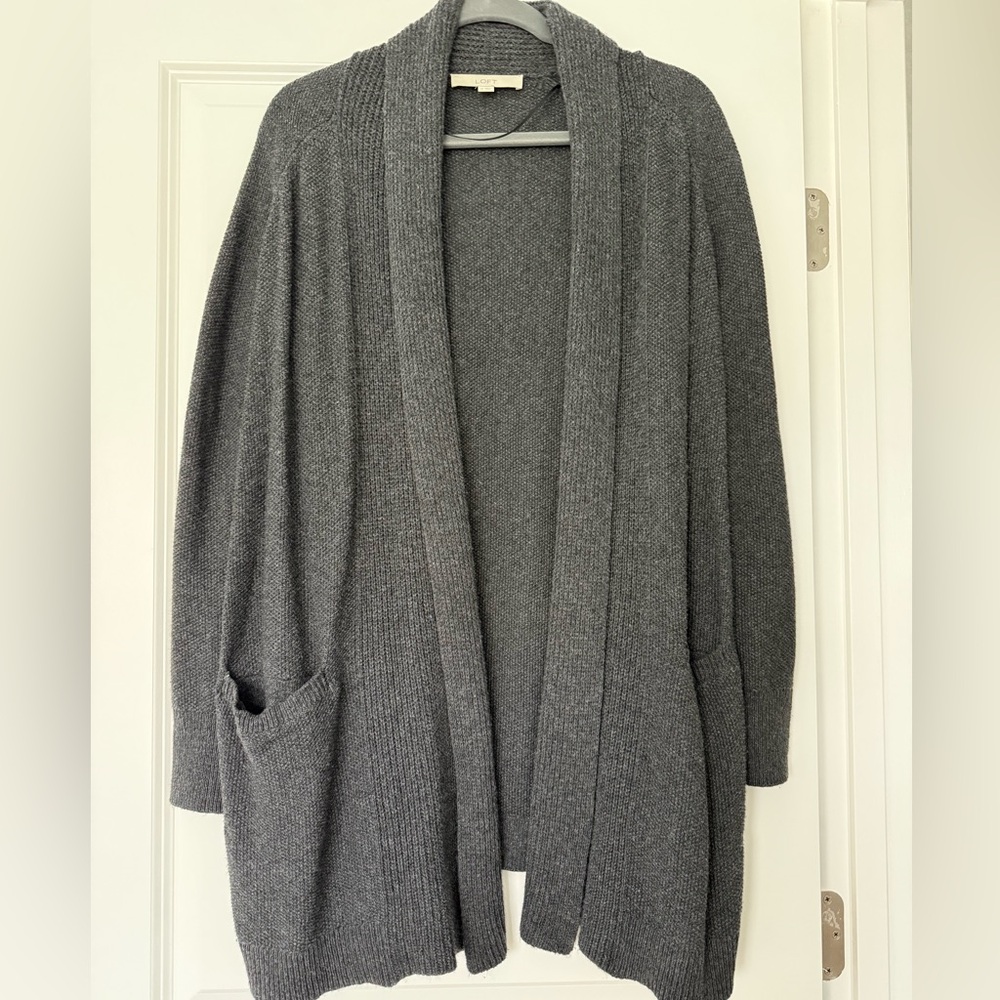 LOFT Charcoal Open Cardigan
